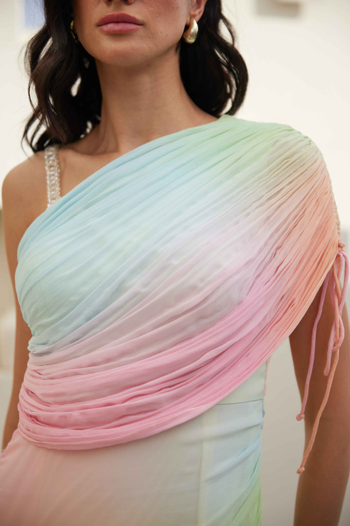 Radiant Rainbow Cascade Dress